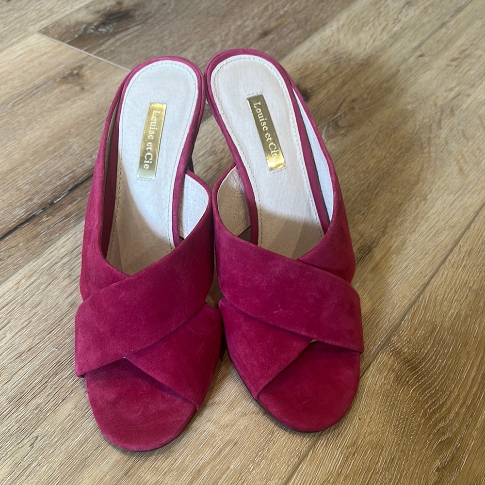 Louise et Cie Pink Suede Mules with Crisscross Straps